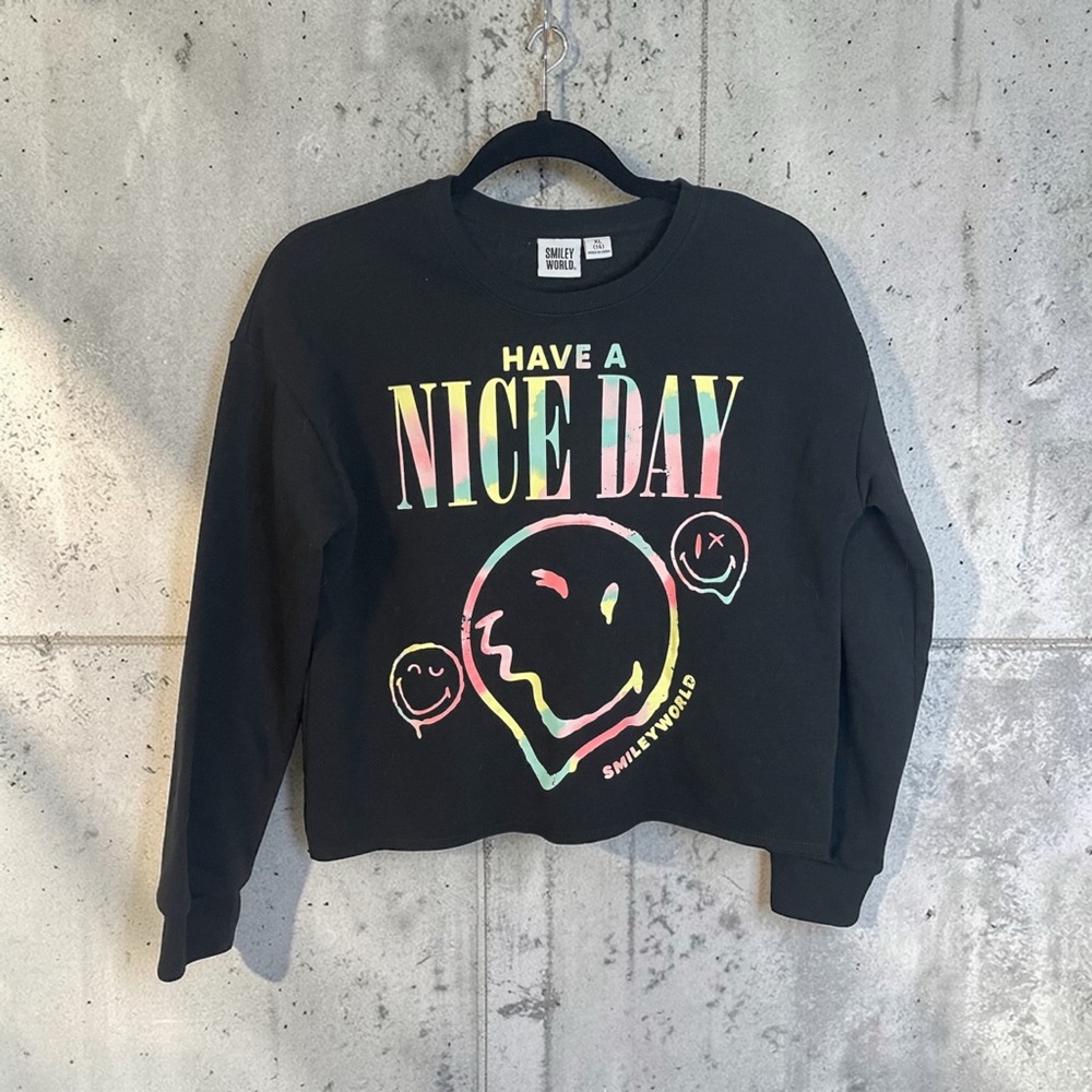 Girls black Have a nice day Smiley World crewneck sweatshirt